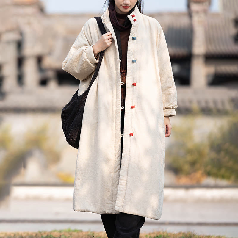 Cappotto termico invernale da donna in cotone ramiè con bottoni a rana e maniche lunghe, con tasche, Buddha Stones - image 2