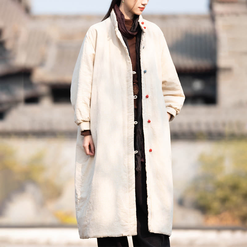 Cappotto termico invernale da donna in cotone ramiè con bottoni a rana e maniche lunghe, con tasche, Buddha Stones - image 1