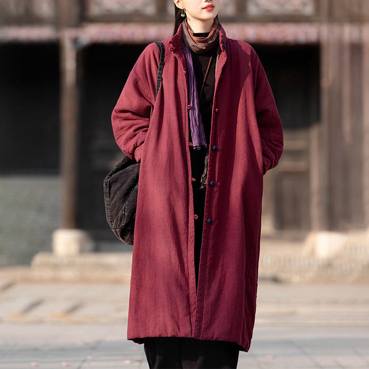 Cappotto termico invernale da donna in cotone ramiè con bottoni a rana e maniche lunghe, con tasche, Buddha Stones - image 16