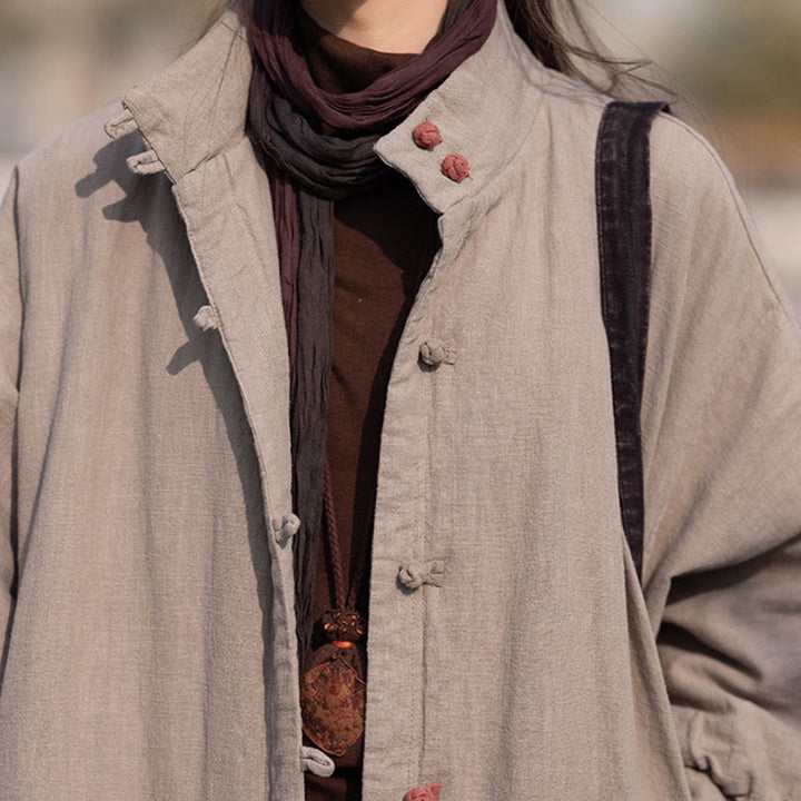 Cappotto termico invernale da donna in cotone ramiè con bottoni a rana e maniche lunghe, con tasche, Buddha Stones - image 33