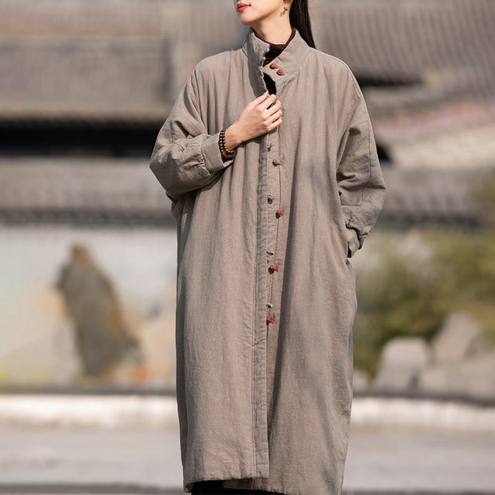 Cappotto termico invernale da donna in cotone ramiè con bottoni a rana e maniche lunghe, con tasche, Buddha Stones - image 30