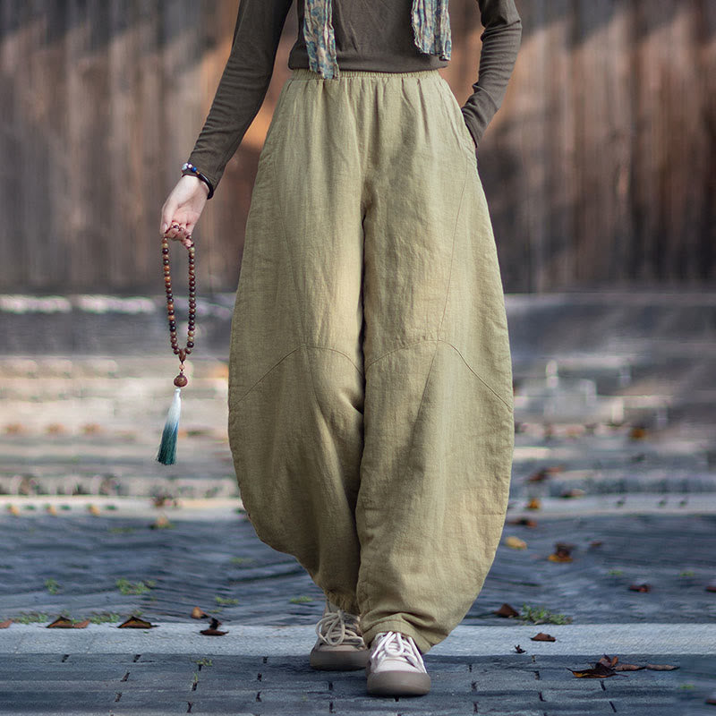 Pantaloni termici invernali da donna in cotone ramiè con elastico in vita Buddha Stones e tasche - image 1