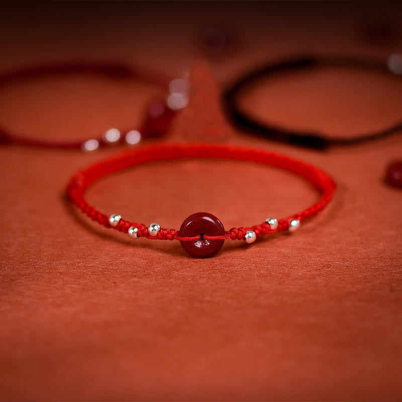 Braccialetto alla caviglia regolabile con fibbia della pace in cinabro Buddha Stones, fatto a mano - image 0