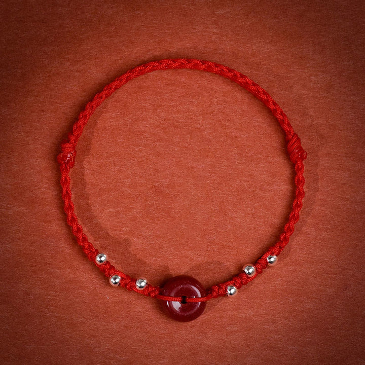 Braccialetto alla caviglia regolabile con fibbia della pace in cinabro Buddha Stones, fatto a mano - Cavigliera con filo rosso (circonferenza 22-30 cm) - image 1