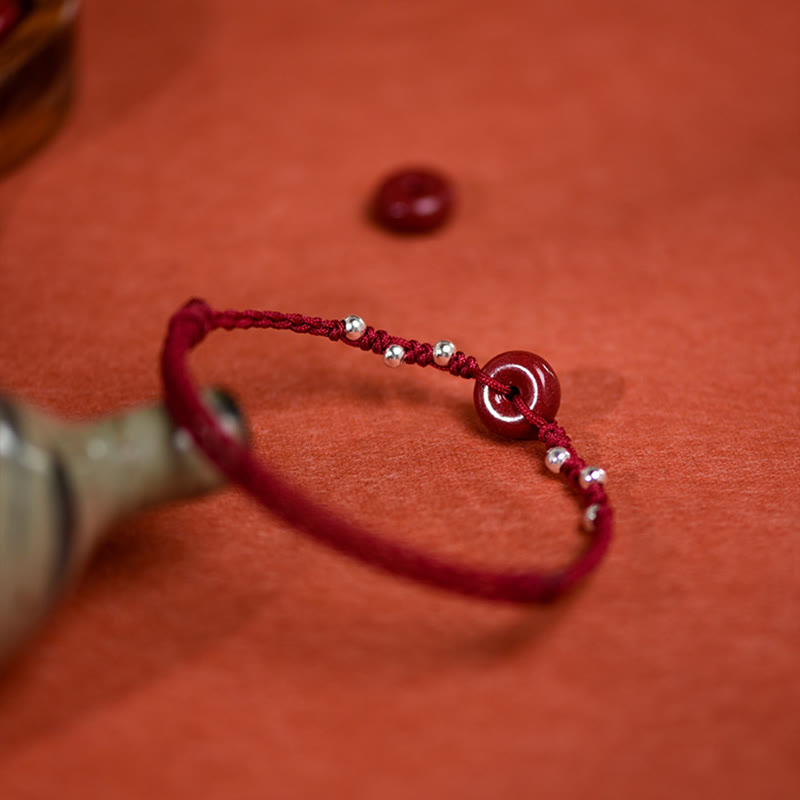 Braccialetto alla caviglia regolabile con fibbia della pace in cinabro Buddha Stones, fatto a mano - image 15