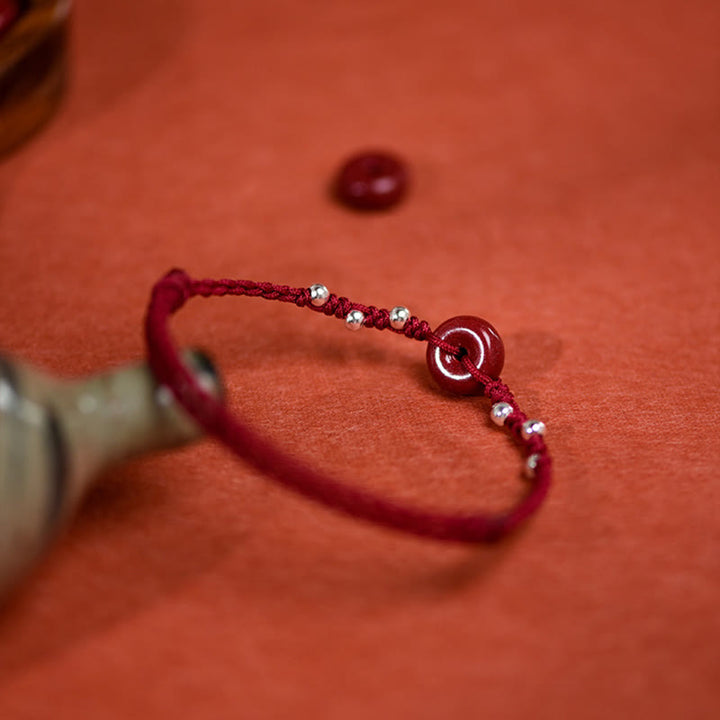 Braccialetto alla caviglia regolabile con fibbia della pace in cinabro Buddha Stones, fatto a mano - image 15