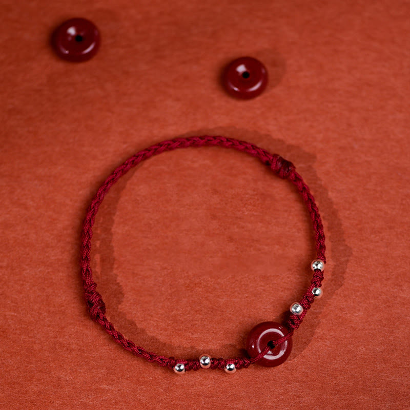 Braccialetto alla caviglia regolabile con fibbia della pace in cinabro Buddha Stones, fatto a mano - image 14