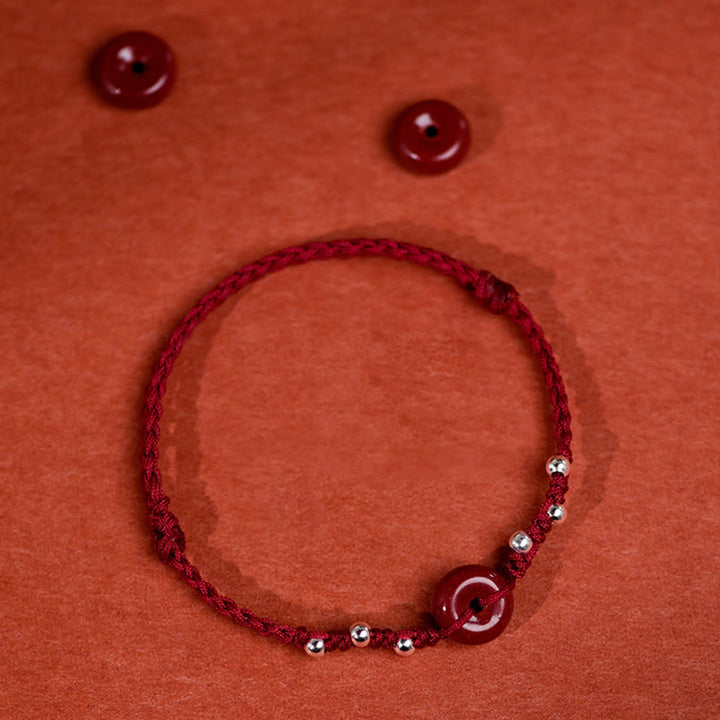 Braccialetto alla caviglia regolabile con fibbia della pace in cinabro Buddha Stones, fatto a mano - image 14