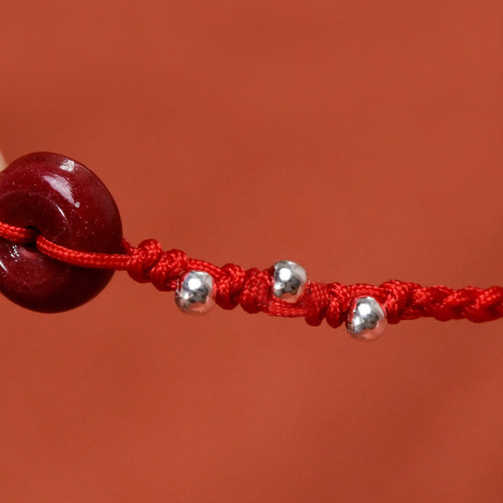 Braccialetto alla caviglia regolabile con fibbia della pace in cinabro Buddha Stones, fatto a mano - image 7