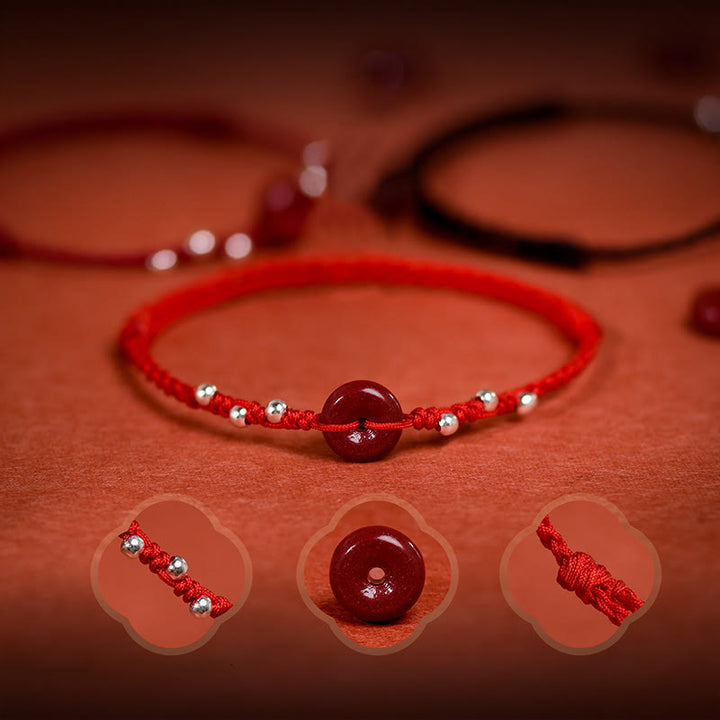 Braccialetto alla caviglia regolabile con fibbia della pace in cinabro Buddha Stones, fatto a mano - image 6