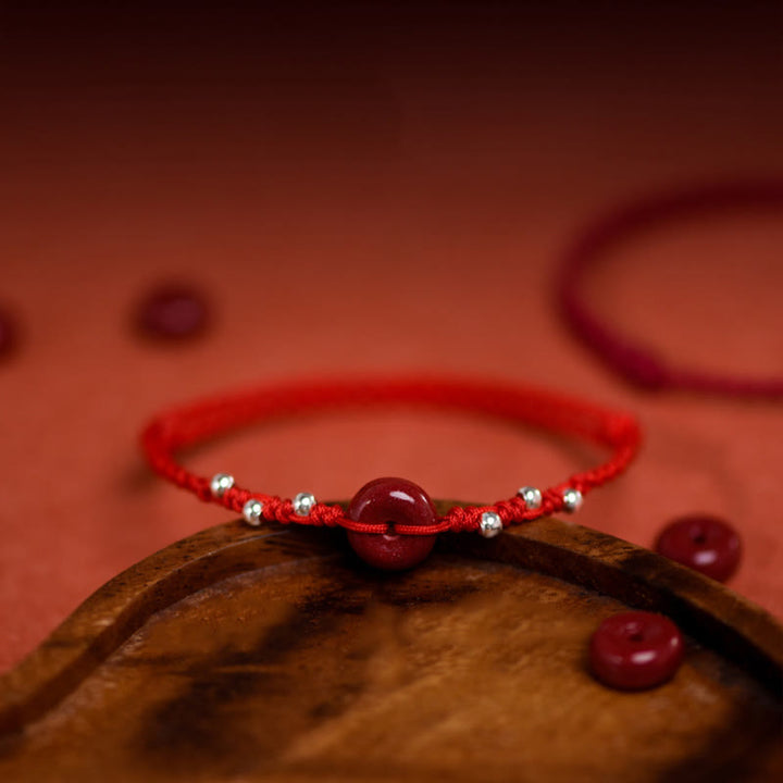 Braccialetto alla caviglia regolabile con fibbia della pace in cinabro Buddha Stones, fatto a mano - image 5