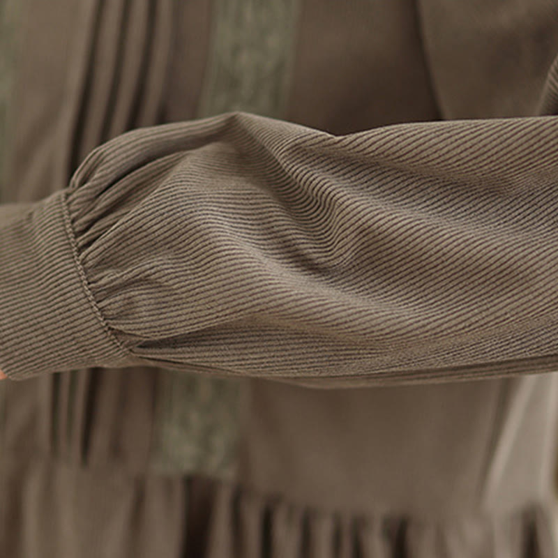 Abito midi da donna in velluto a coste con maniche lunghe, tasche e bottoni invernali plissettati Buddha Stones - image 10