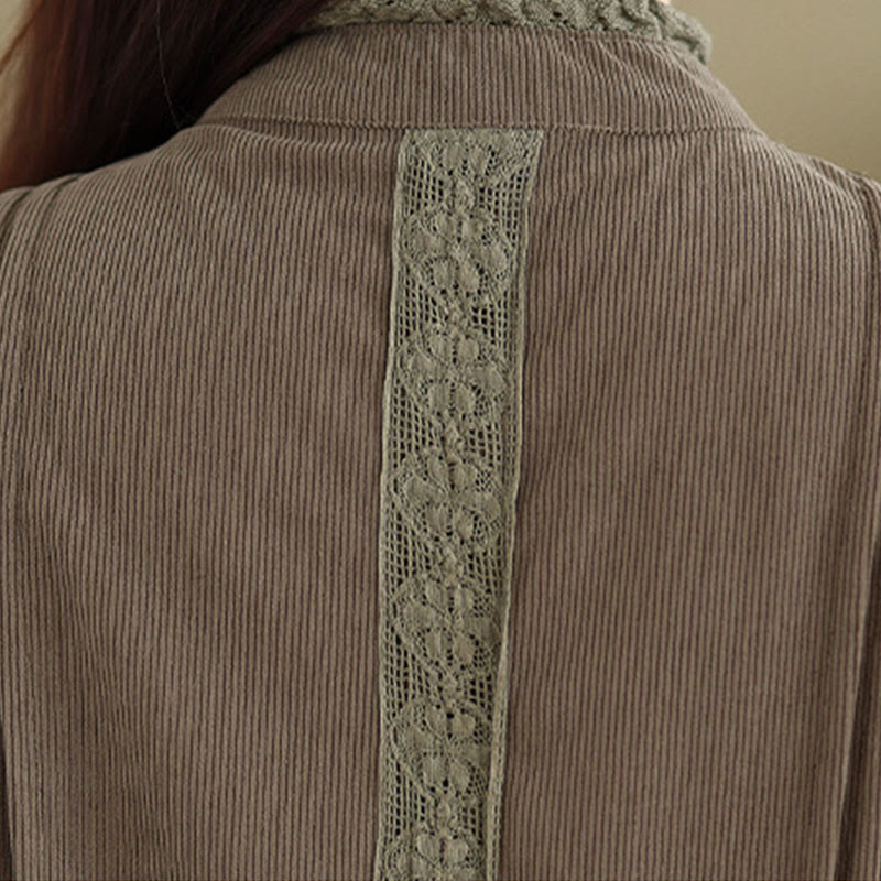 Abito midi da donna in velluto a coste con maniche lunghe, tasche e bottoni invernali plissettati Buddha Stones - image 8