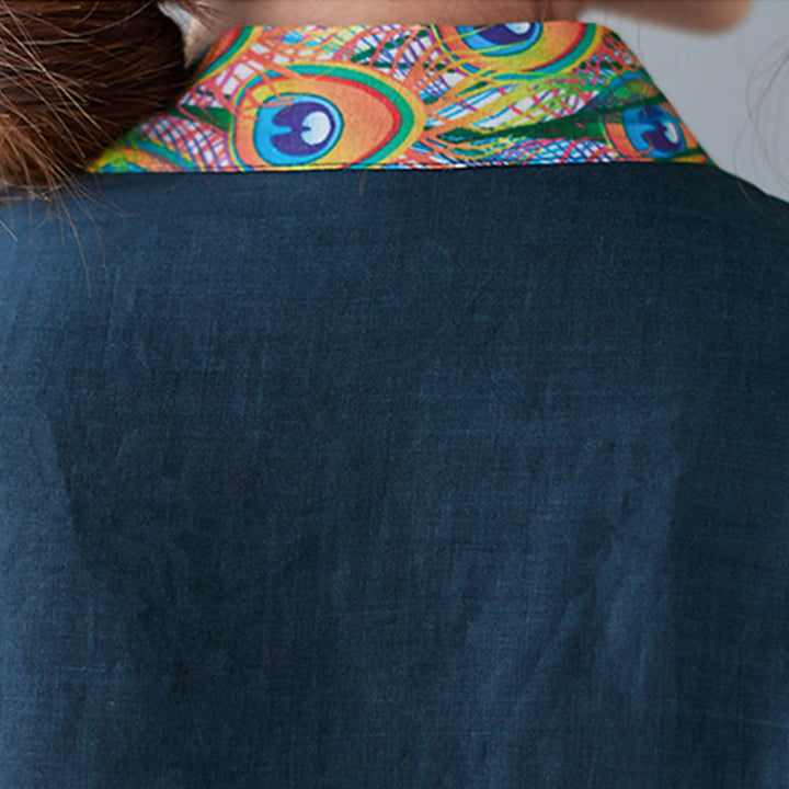Abito midi da donna in cotone con maniche a tre quarti, motivo Buddha Stones Fall Colorful Peacocks Mandala Frog-Botton - image 14