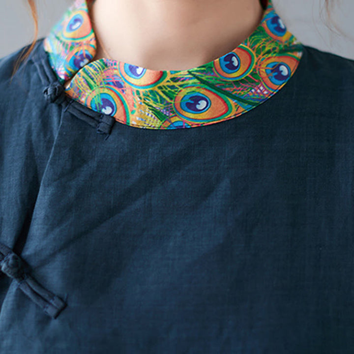 Abito midi da donna in cotone con maniche a tre quarti, motivo Buddha Stones Fall Colorful Peacocks Mandala Frog-Botton - image 13