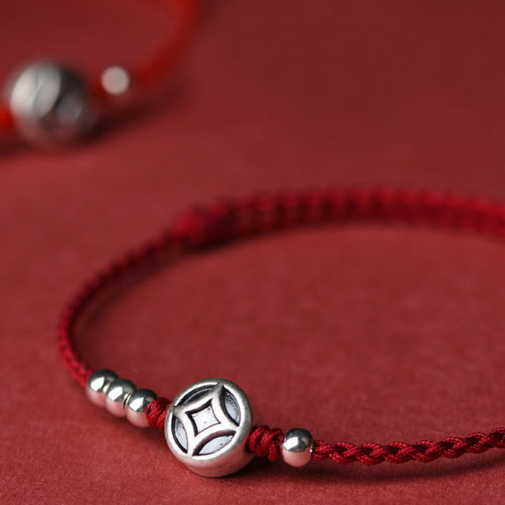 Braccialetto alla caviglia con ciondolo a forma di moneta di rame in argento sterling 999 Buddha Stones, fatto a mano e resistente alla corda - image 6