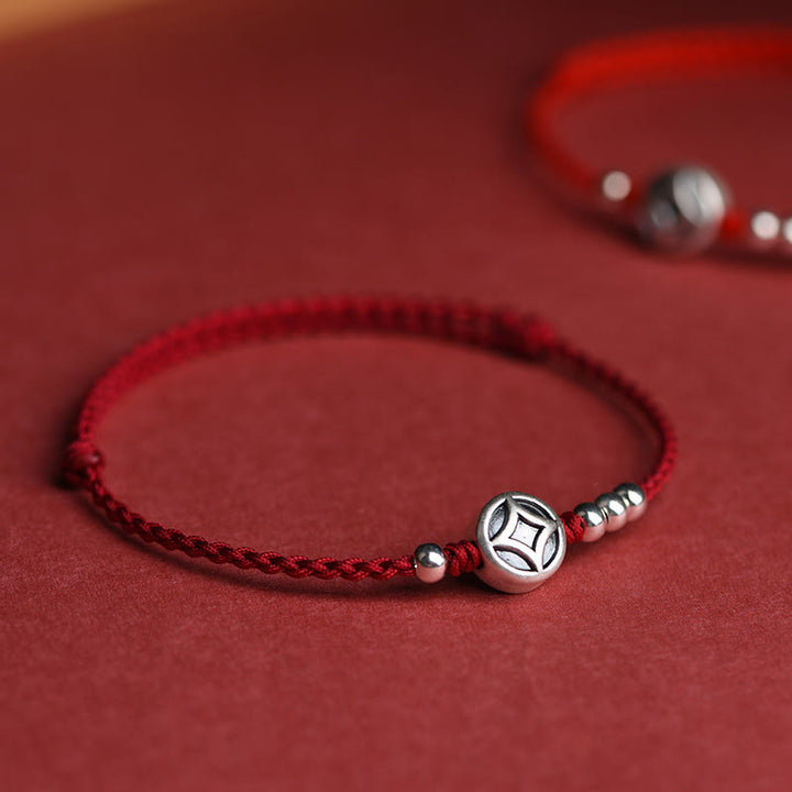 Braccialetto alla caviglia con ciondolo a forma di moneta di rame in argento sterling 999 Buddha Stones, fatto a mano e resistente alla corda - image 2