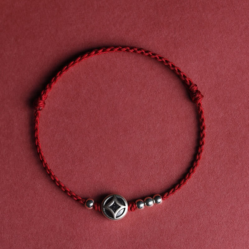 Braccialetto alla caviglia con ciondolo a forma di moneta di rame in argento sterling 999 Buddha Stones, fatto a mano e resistente alla corda - Cavigliera con cordino rosso scuro (circonferenza 22-30 cm) - image 12