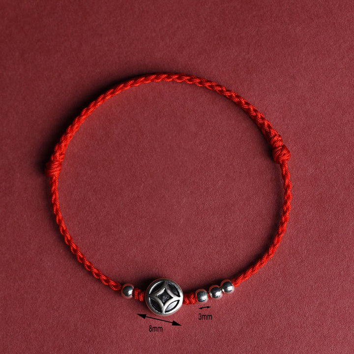 Braccialetto alla caviglia con ciondolo a forma di moneta di rame in argento sterling 999 Buddha Stones, fatto a mano e resistente alla corda - image 3