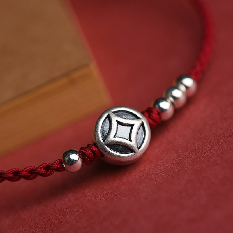 Braccialetto alla caviglia con ciondolo a forma di moneta di rame in argento sterling 999 Buddha Stones, fatto a mano e resistente alla corda - image 7