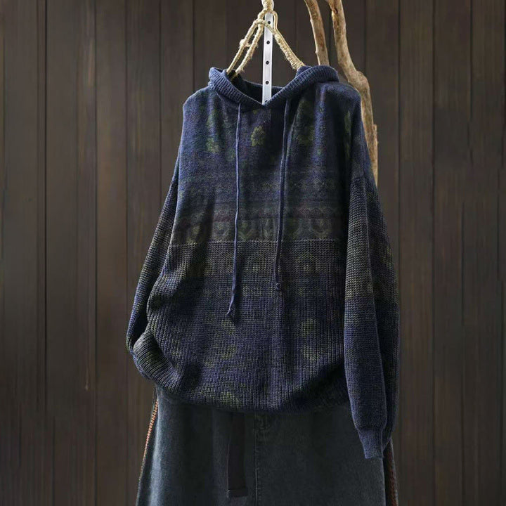 Felpa con cappuccio da donna in cotone a maniche lunghe con motivo a fiori geometrici a righe Buddha Stones - Marina - US4, UK/AU8, EU36-38 (F) - image 11