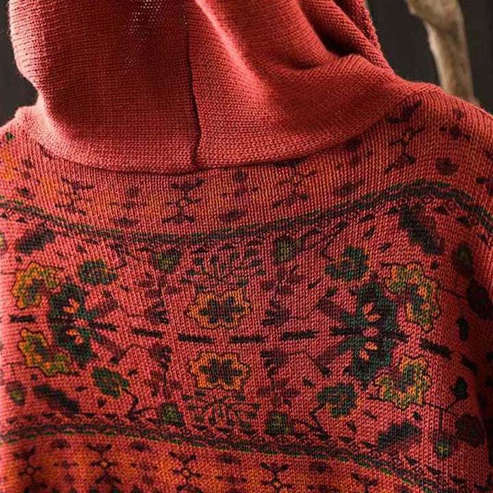 Felpa con cappuccio da donna in cotone a maniche lunghe con motivo a fiori geometrici a righe Buddha Stones - image 6