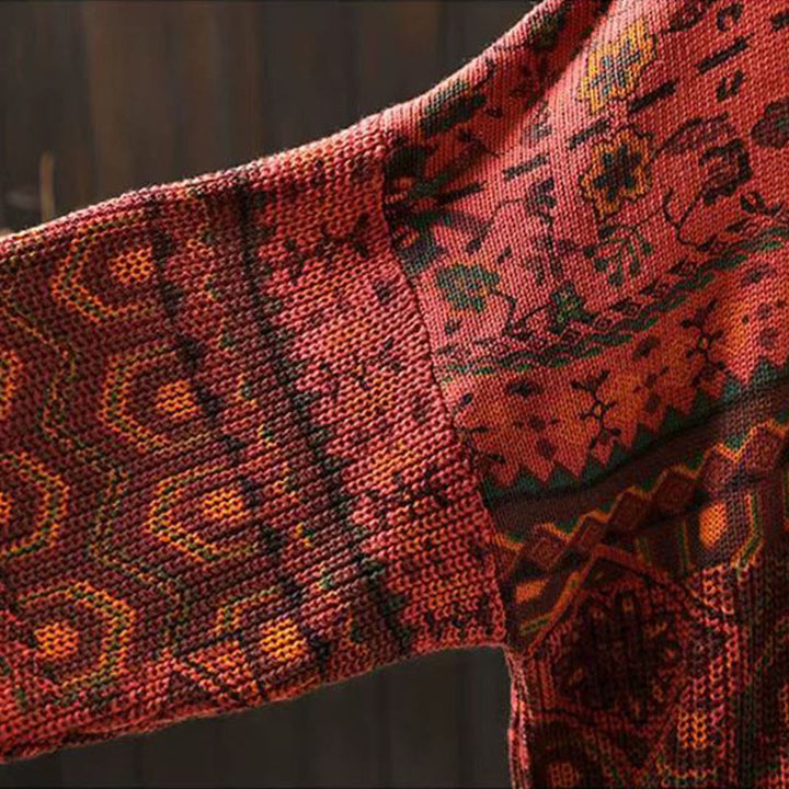 Felpa con cappuccio da donna in cotone a maniche lunghe con motivo a fiori geometrici a righe Buddha Stones - image 8