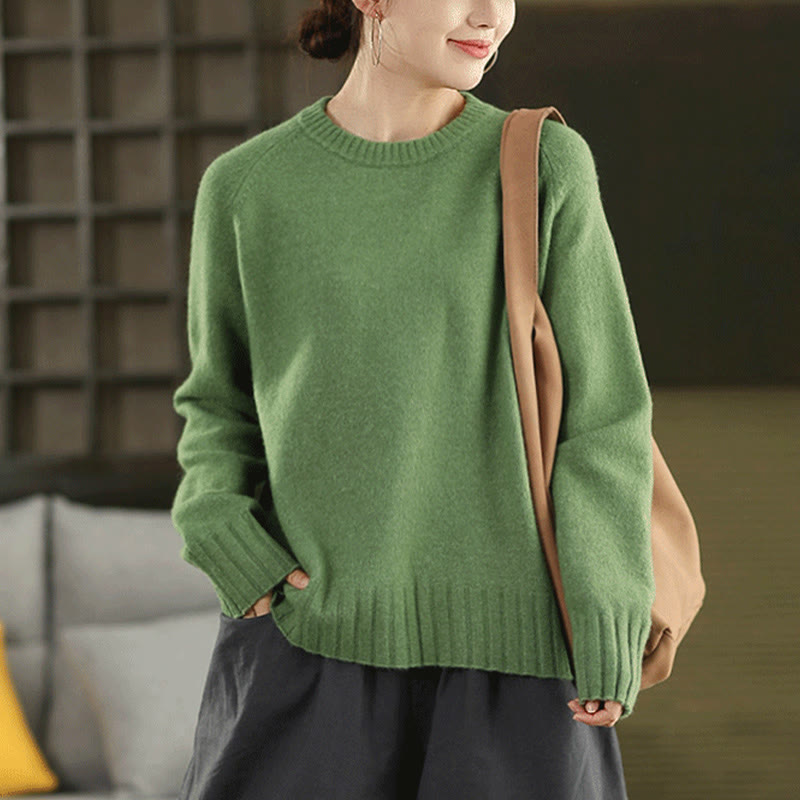 Maglione lavorato a maglia in cotone da donna con scollo rotondo invernale e maniche lunghe, motivo Buddha Stones - Verde pallido - US4, UK/AU8, EU36 (F) - image 0