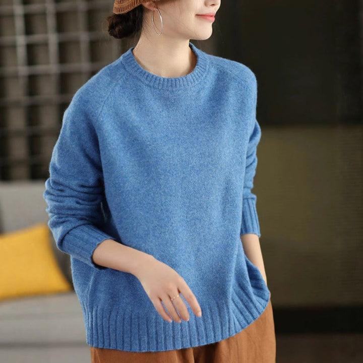 Maglione lavorato a maglia in cotone da donna con scollo rotondo invernale e maniche lunghe, motivo Buddha Stones - Azzurro cielo chiaro - US4, UK/AU8, EU36 (F) - image 2