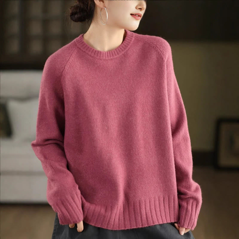 Maglione lavorato a maglia in cotone da donna con scollo rotondo invernale e maniche lunghe, motivo Buddha Stones - Rosso viola pallido - US4, UK/AU8, EU36 (F) - image 11
