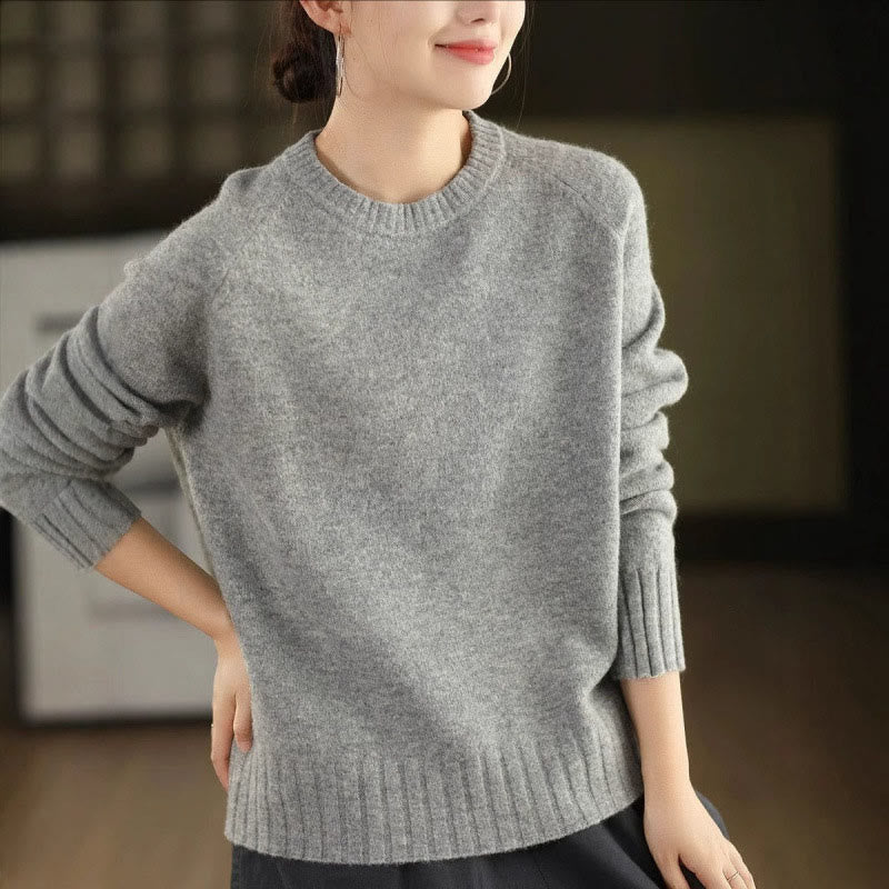 Maglione lavorato a maglia in cotone da donna con scollo rotondo invernale e maniche lunghe, motivo Buddha Stones - Grigio chiaro - US4, UK/AU8, EU36 (F) - image 13