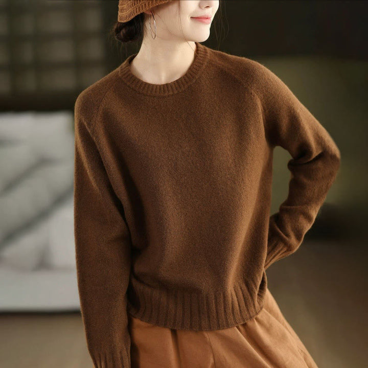Maglione lavorato a maglia in cotone da donna con scollo rotondo invernale e maniche lunghe, motivo Buddha Stones - Marrone sella - US4, UK/AU8, EU36 (F) - image 15