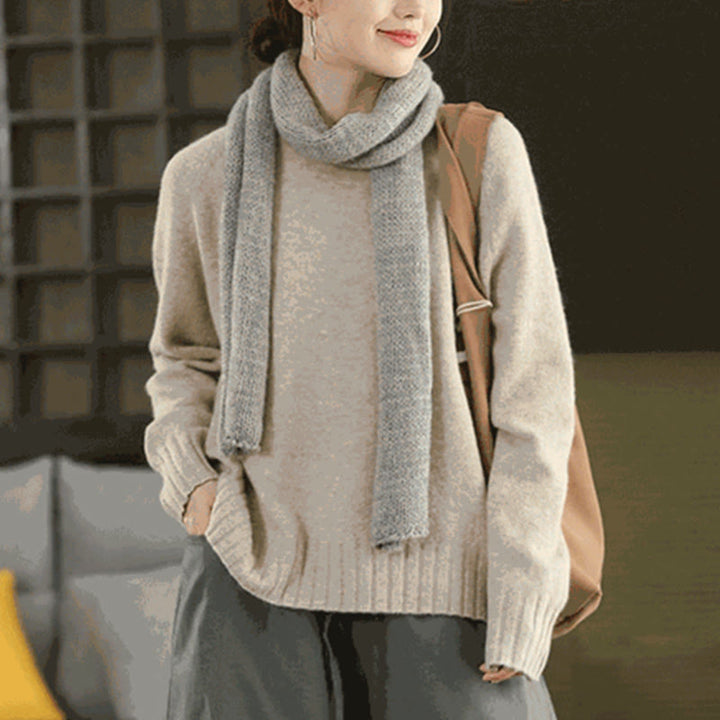 Maglione lavorato a maglia in cotone da donna con scollo rotondo invernale e maniche lunghe, motivo Buddha Stones - image 16