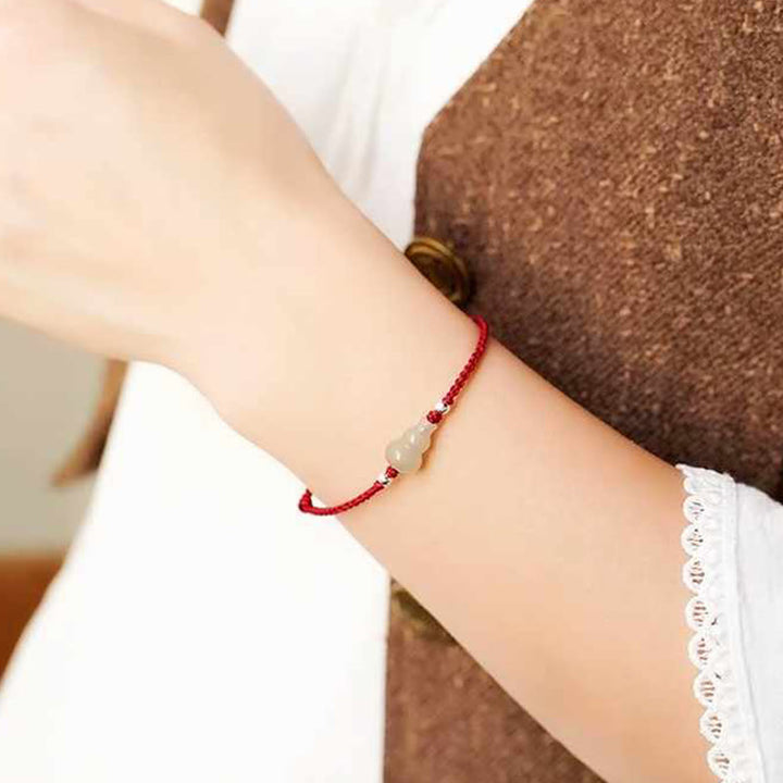 Braccialetto alla caviglia della prosperità in corda rossa Buddha Stones, zucca e giada Hetian - image 5