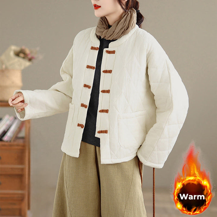 Giacca termica da donna in cotone a maniche lunghe con tasche, motivo a rombi e bottoni a rana invernali Buddha Stones - Biancheria - US14, UK/AU18, EU46 (2XL) - image 16