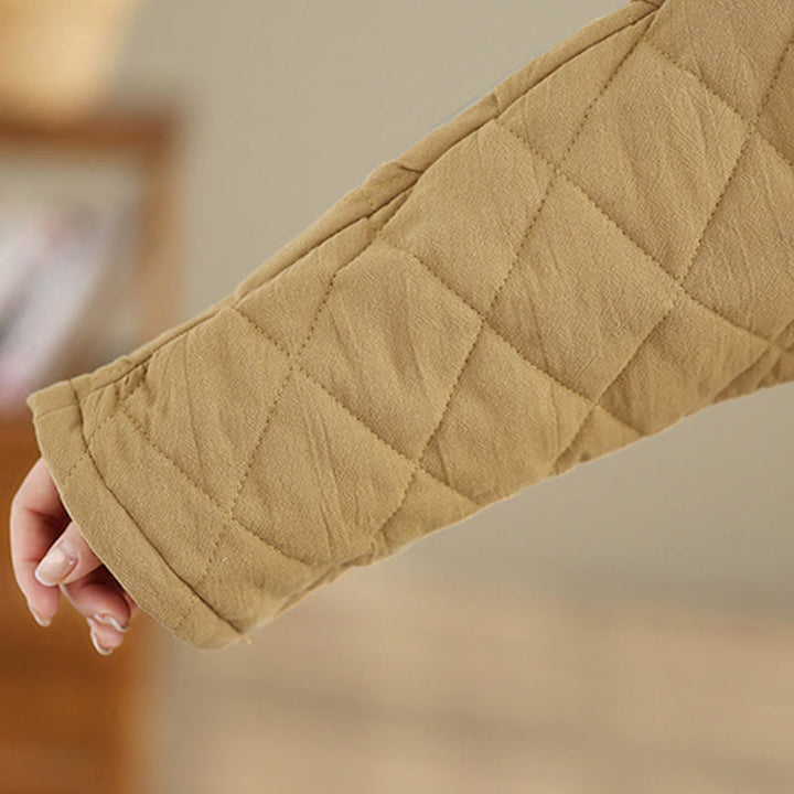 Giacca termica da donna in cotone a maniche lunghe con tasche, motivo a rombi e bottoni a rana invernali Buddha Stones - image 15