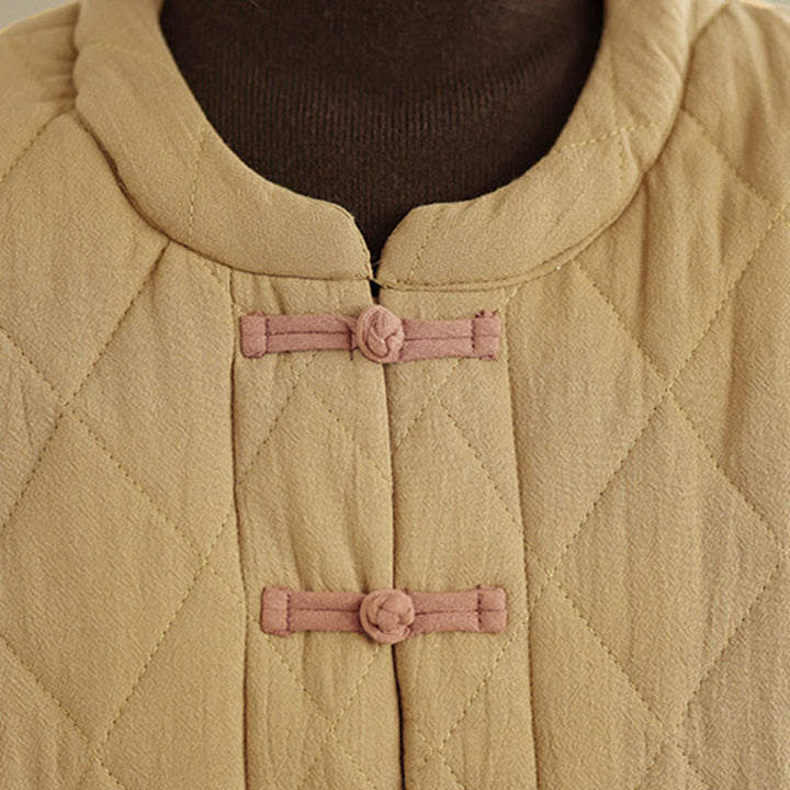 Giacca termica da donna in cotone a maniche lunghe con tasche, motivo a rombi e bottoni a rana invernali Buddha Stones - image 11