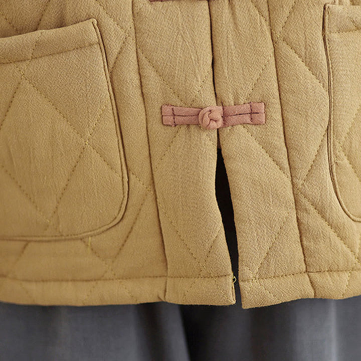 Giacca termica da donna in cotone a maniche lunghe con tasche, motivo a rombi e bottoni a rana invernali Buddha Stones - image 12