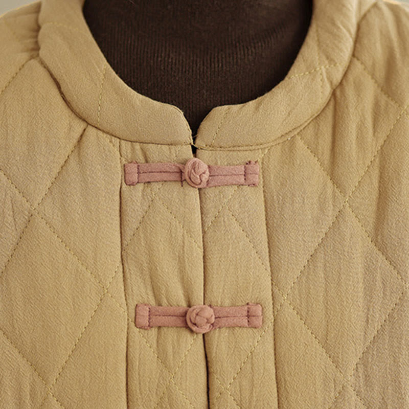 Giacca termica da donna in cotone a maniche lunghe con tasche, motivo a rombi e bottoni a rana invernali Buddha Stones - image 11