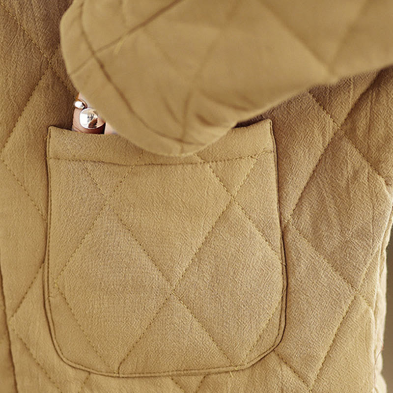 Giacca termica da donna in cotone a maniche lunghe con tasche, motivo a rombi e bottoni a rana invernali Buddha Stones - image 13