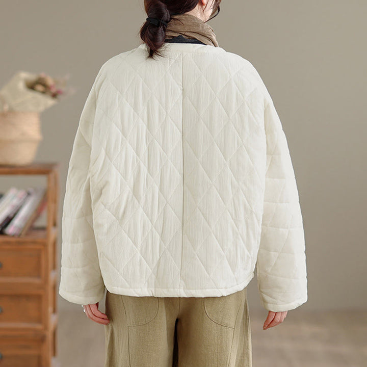 Giacca termica da donna in cotone a maniche lunghe con tasche, motivo a rombi e bottoni a rana invernali Buddha Stones - image 19