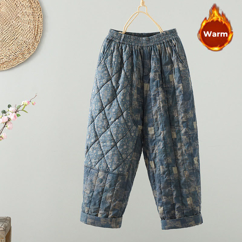 Pantaloni harem da donna in cotone con elastico in vita, patchwork a forma di diamante quadrato invernale Buddha Stones con tasche - SteelBlue - US8-10, UK/AU12-14, EU40-42 (2XL) - image 11