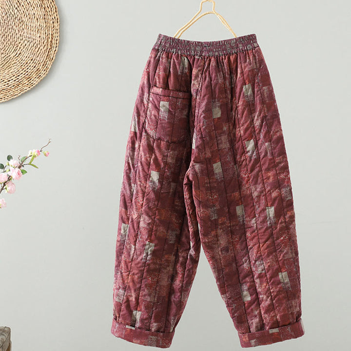 Pantaloni harem da donna in cotone con elastico in vita, patchwork a forma di diamante quadrato invernale Buddha Stones con tasche - image 2