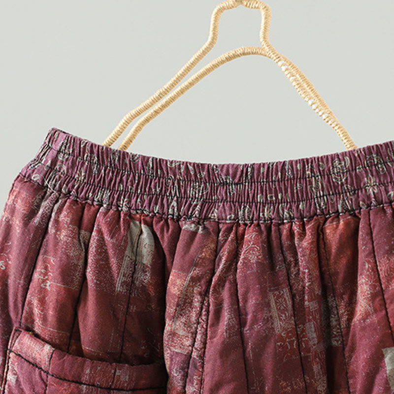 Pantaloni harem da donna in cotone con elastico in vita, patchwork a forma di diamante quadrato invernale Buddha Stones con tasche - image 4