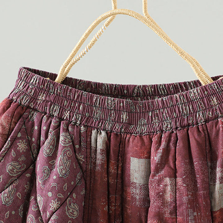 Pantaloni harem da donna in cotone con elastico in vita, patchwork a forma di diamante quadrato invernale Buddha Stones con tasche - image 3