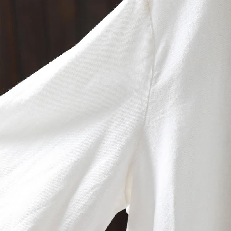 Camicia da donna in cotone a maniche lunghe con colletto rialzato, motivo Buddha Stones Fall Button Down Pocket Decor Design - image 10