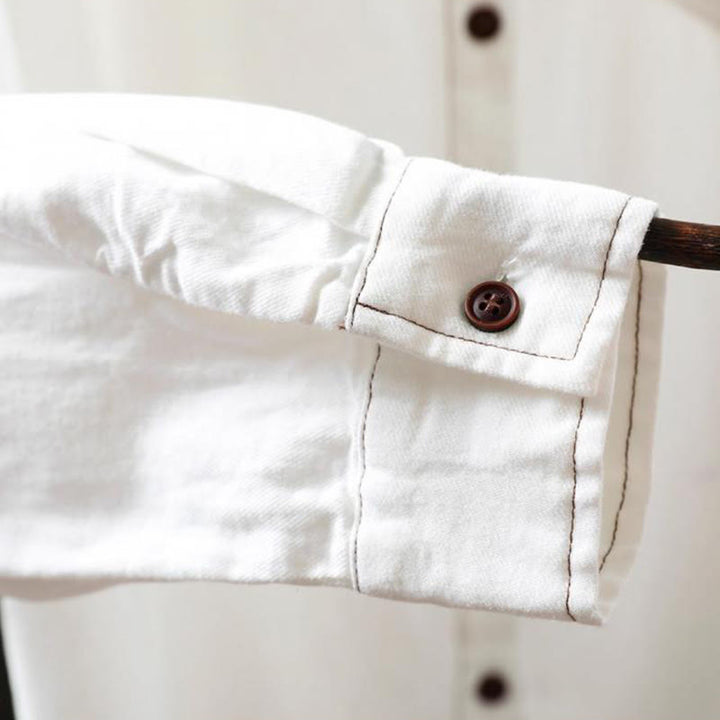 Camicia da donna in cotone a maniche lunghe con colletto rialzato, motivo Buddha Stones Fall Button Down Pocket Decor Design - image 11