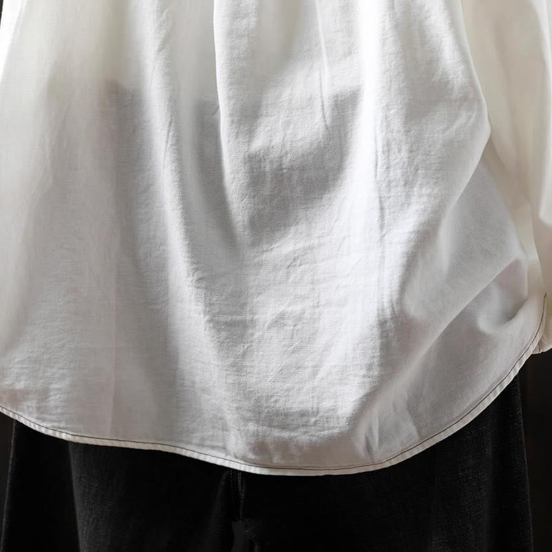 Camicia da donna in cotone a maniche lunghe con colletto rialzato, motivo Buddha Stones Fall Button Down Pocket Decor Design - image 9