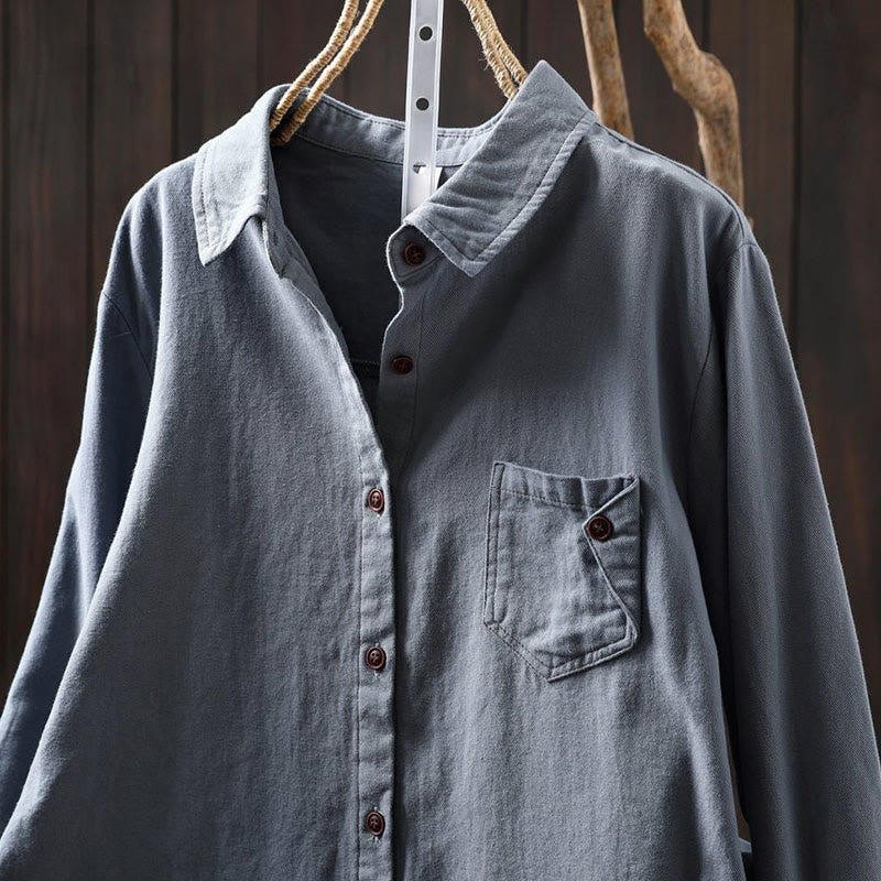 Camicia da donna in cotone a maniche lunghe con colletto rialzato, motivo Buddha Stones Fall Button Down Pocket Decor Design - image 19