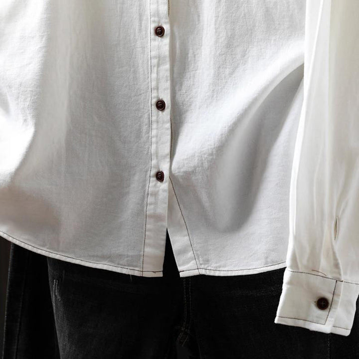 Camicia da donna in cotone a maniche lunghe con colletto rialzato, motivo Buddha Stones Fall Button Down Pocket Decor Design - image 7